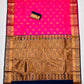 Dark Pink Color Floral Motifs Art Silk Saree With Blue Blouse In Yuma