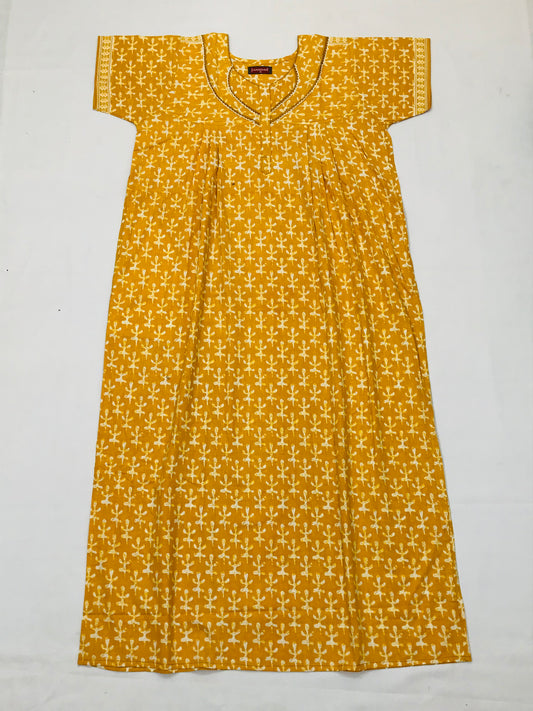 Cosy Yellow Color Cotton Nighty For Women