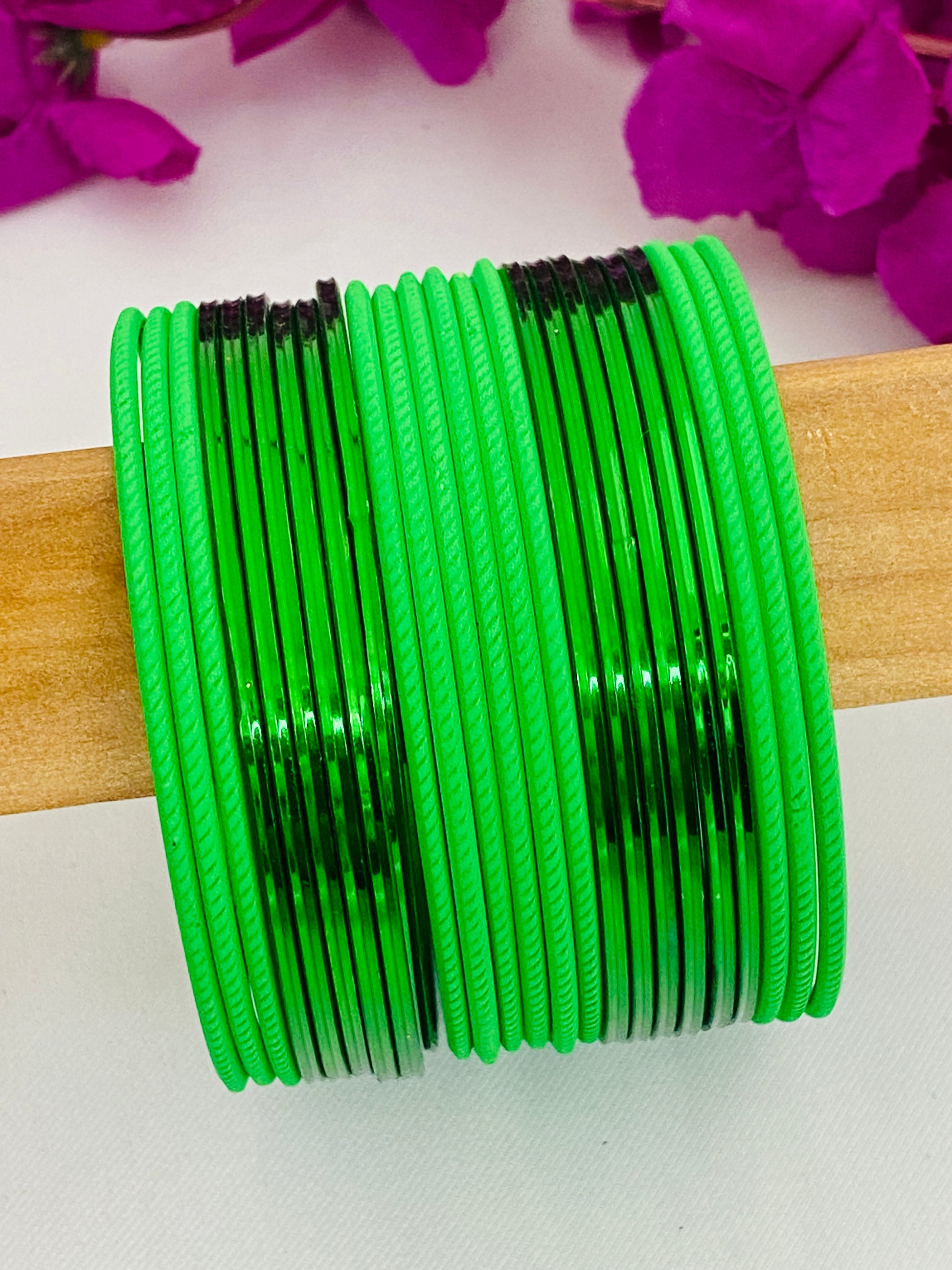 Bollywood Style Designer Plain Wedding Metal Bangles - Green