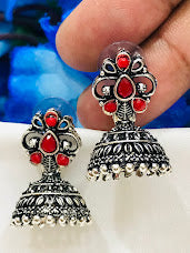 Fabulous Red Oxidized Beads Work Jhumka Earrings