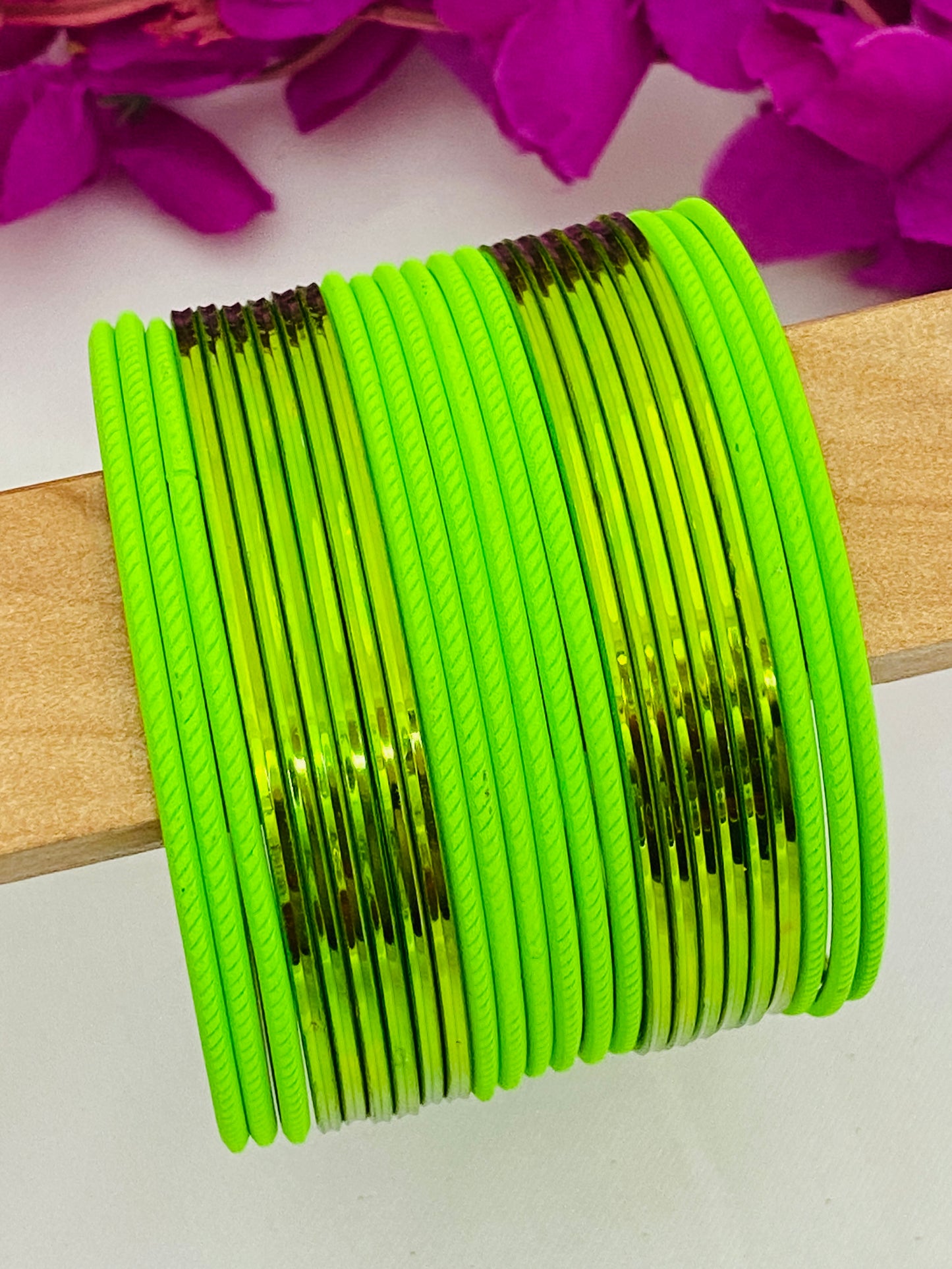 Lime Green Color Classy Party Wear Plain Metal Bangles