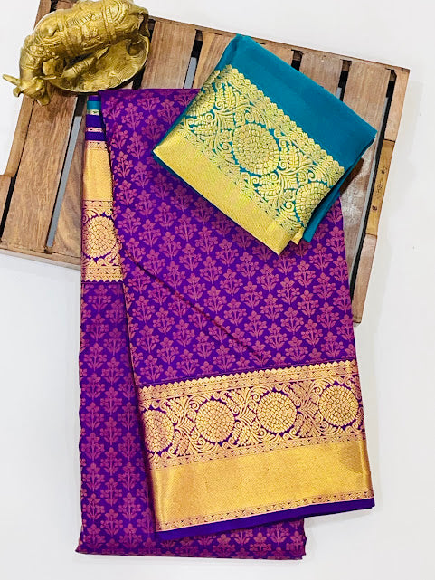 Purple Color Floral Motifs Art Silk Saree With Gold Zari Work In Near Me