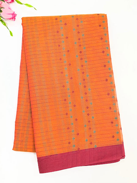 Amazing Orange Color Cotton Saree With Printed Work For Women