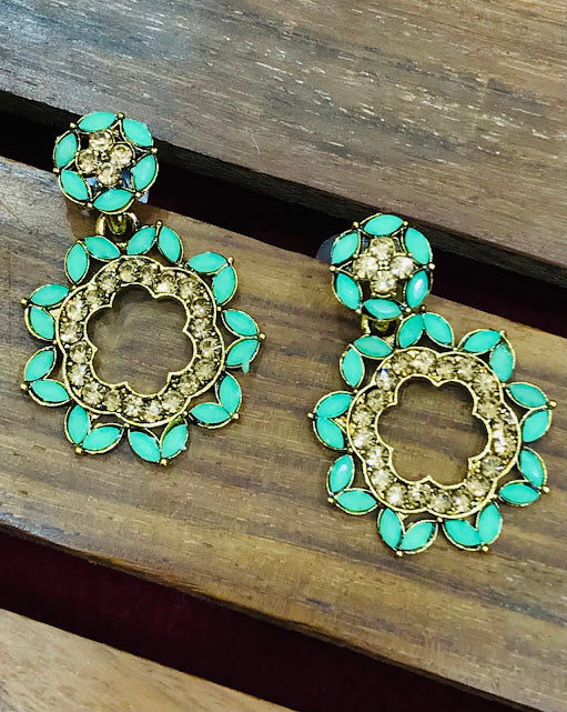 Fantastic Teal Green Color Anti Gold Earrings For Women