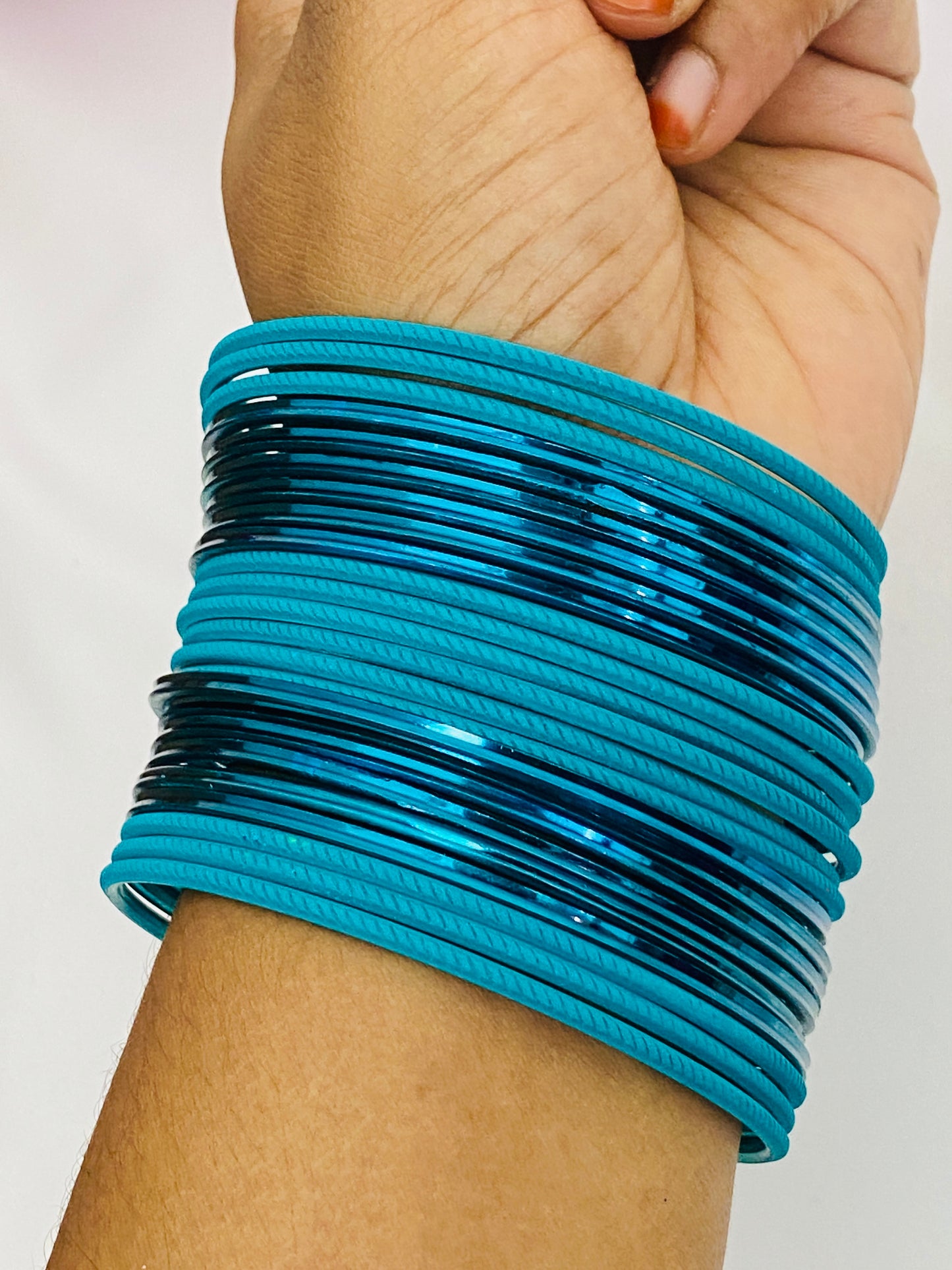 Teal Blue Color Traditional Plain Metal Bangle Set Near Me