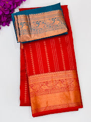 Charming Red Color Pure Kanchi Silk With Tassels Saree For Women - SILKMARK CERTIFIED