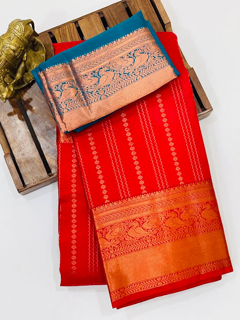 Charming Red Color Pure Kanchi Silk With Tassels Saree In Near Me