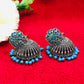 Oxidized Sky Blue Color Beads Worked Jhumka Earrings In USA