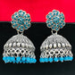 Stunning Oxidized Sky Blue Color Beads Worked Jhumka Earrings