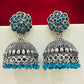 Oxidized Sky Blue Color Beads Worked Jhumka Earrings Near Me