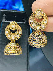 Beautiful Gold Color And White Stoned Jhumka Earrings