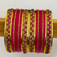 Gorgeous Traditional Pink Color Metal Bangles With Golden Glitters