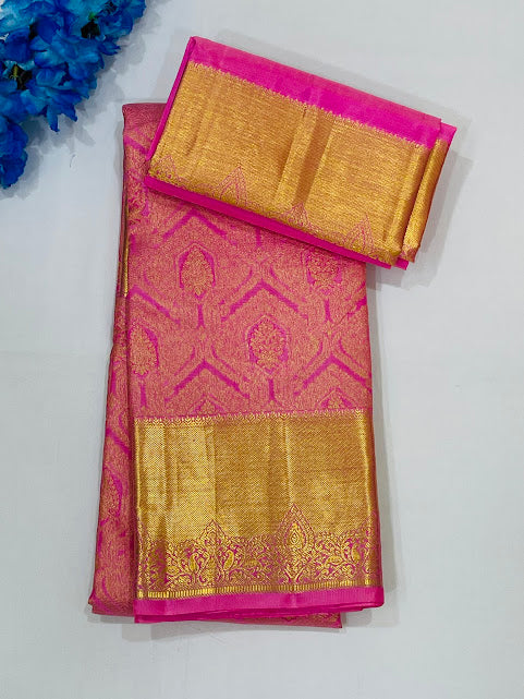 Elegant Light Pink Color Pure Kanchi Silk Gold Zari Work With Tassels Saree For Women - SILKMARK CERTIFIED