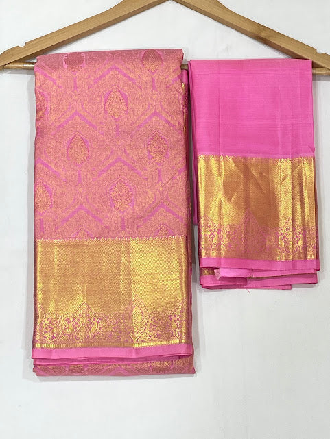 Light Pink Color Pure Kanchi Silk Gold Zari Work With Tassels Saree In USA