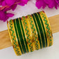 Elegant Green Color Ethnic Metal Bangles With Golden Glitters