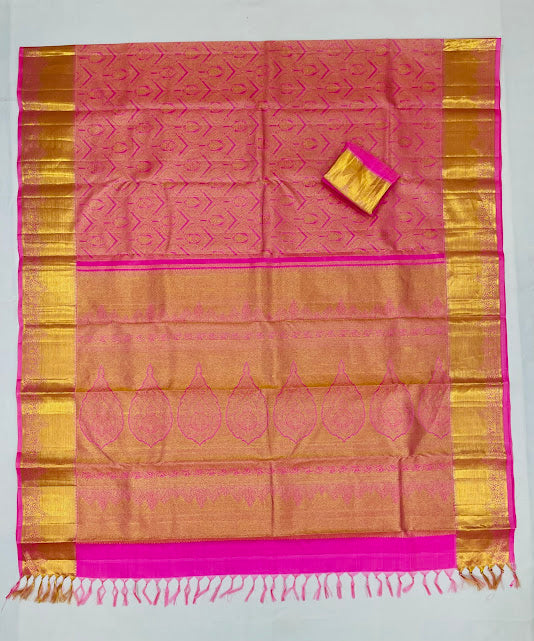 Light Pink Color Pure Kanchi Silk Gold Zari Work With Tassels Saree In Yuma