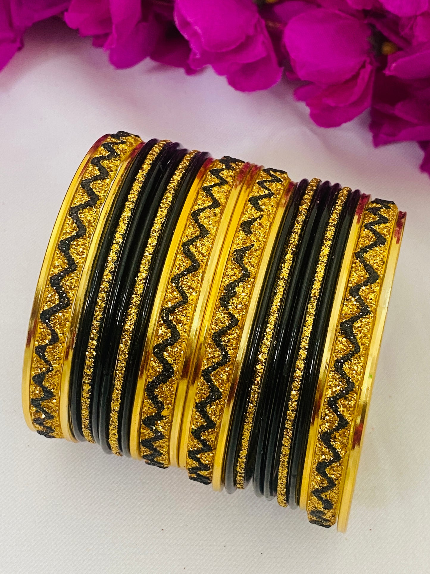 Black Color Metal Bangles With Golden Work In Yuma