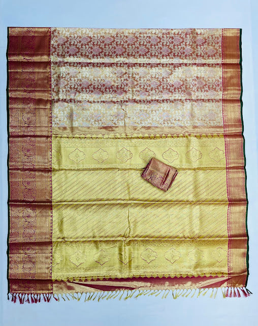 Elegant Gold With Pink Border Color Pure Kanchi Silk Gold Zari Work In Mesa