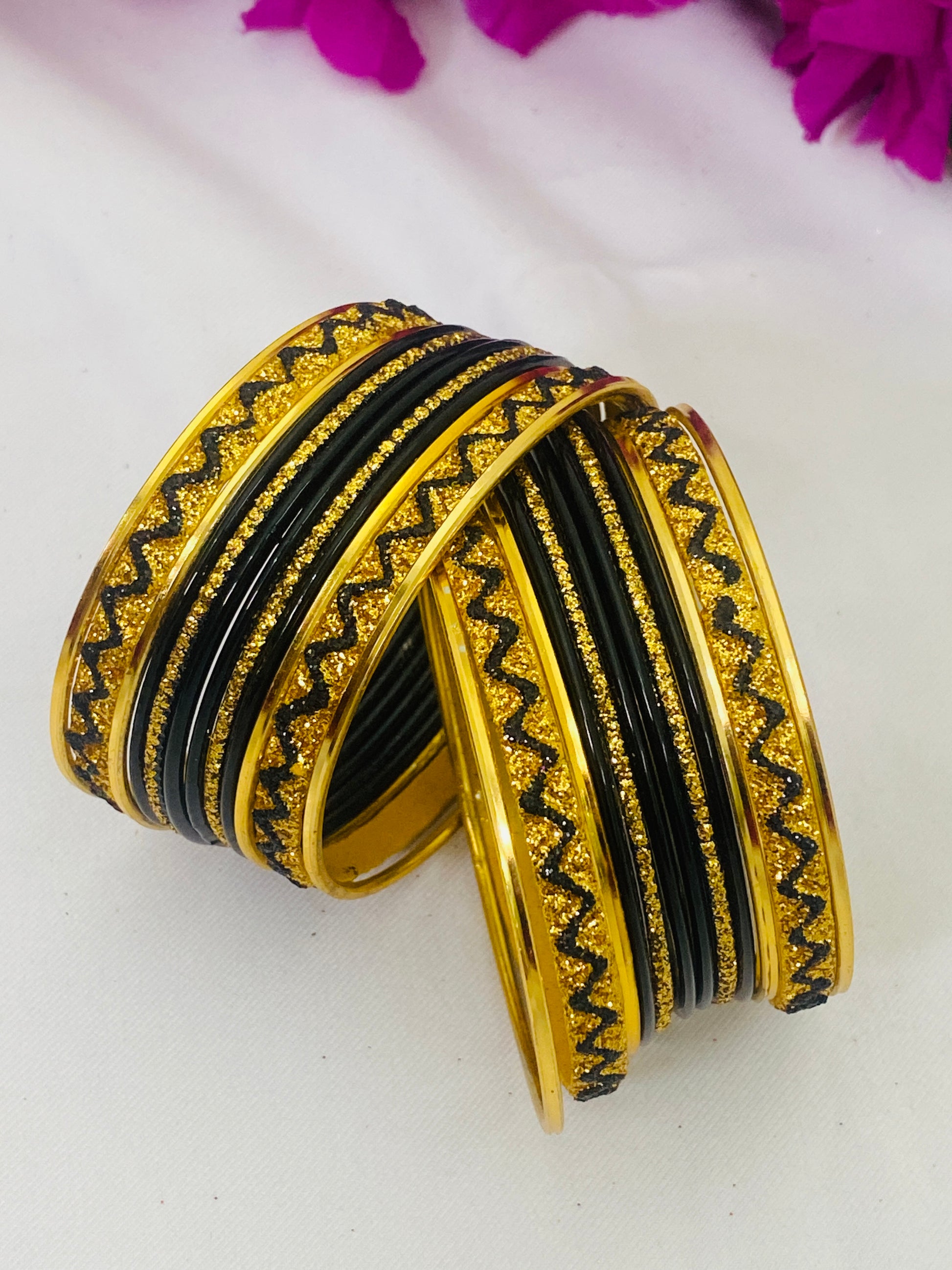 Traditional Black Color Bangles With Golden Work In USA