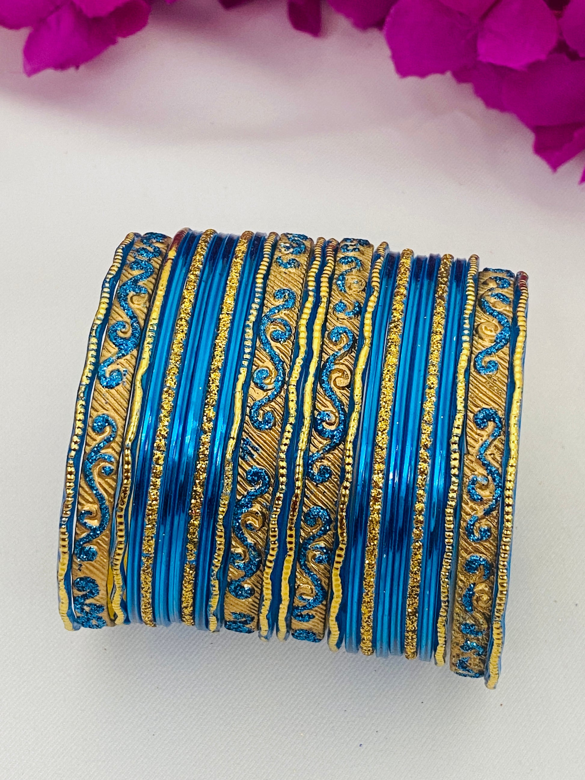 Bollywood Style Wedding Blue Color Designer Metal Bangles In USA