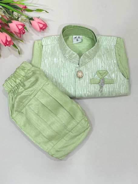 Pista Green Color Sherwani Suits With Brooch Pin Near Me