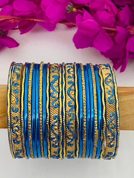 Elegant Bollywood Style Wedding Blue Color Designer Metal Bangles