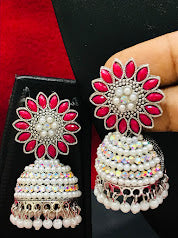 Pretty Oxidizes Rani Pink Color Drop Design Jhumka Earrings In Near Me