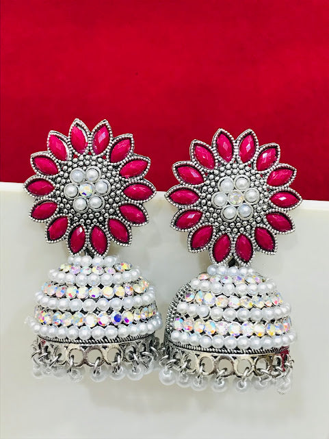  Rani Pink Color Drop Design Jhumka Earrings In USA