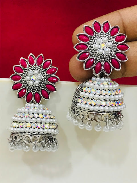 Rani Pink Color Drop Design Jhumka Earrings In Yuma