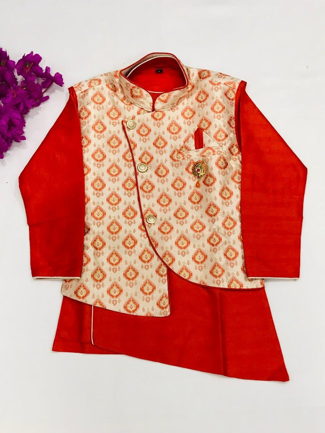 Charming Red Kids Embroidered Dhoti Kurta with booties and jacket in USA
