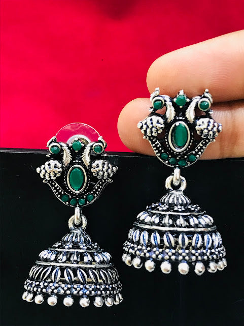 Elegant Oxidizes Peacock Design Jhumka Earrings In USA