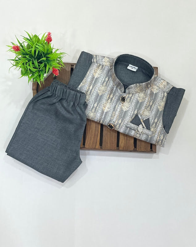 Gray Color Sherwani Suits With Brooch Pin In USA