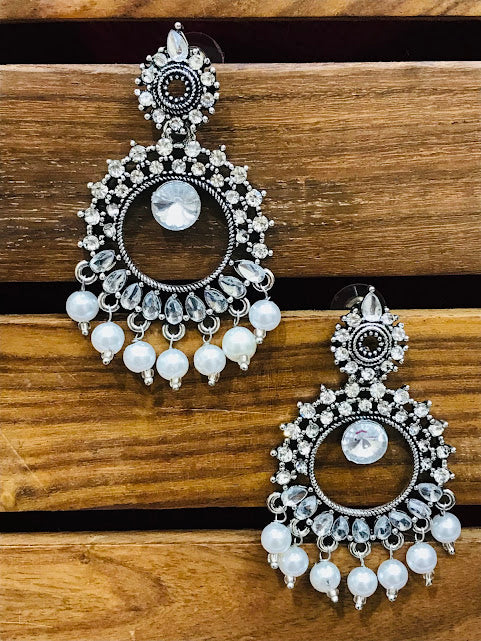 Attractive Oxidized White Color Drop Design Earrings For Women