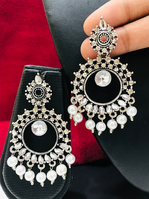 Attractive Oxidized White Color Drop Design Earrings In Near Me