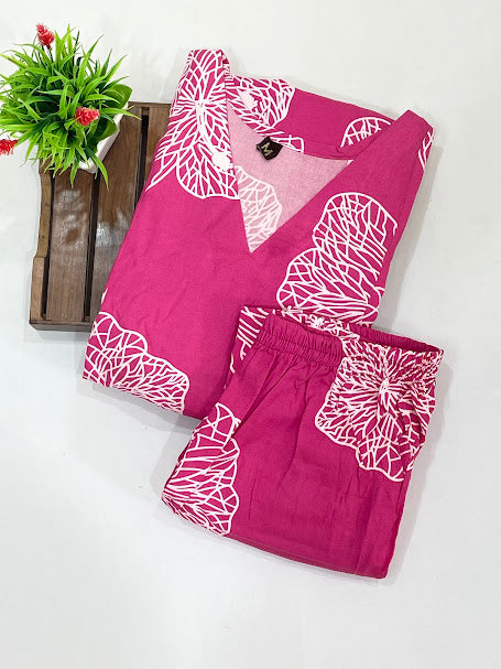 Alluring Pink Color Rayon Printed Kurti With Palazzo Near Me