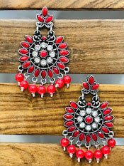 Alluring Oxidized  Maroon Color Beautiful Flower Design Earrings For Women