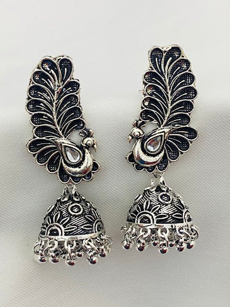 Beautiful Peacock Model Designer Silver Oxidized Earrings For Women In USA