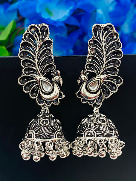 Beautiful Peacock Model Designer Silver Oxidized Earrings For Women Near Me