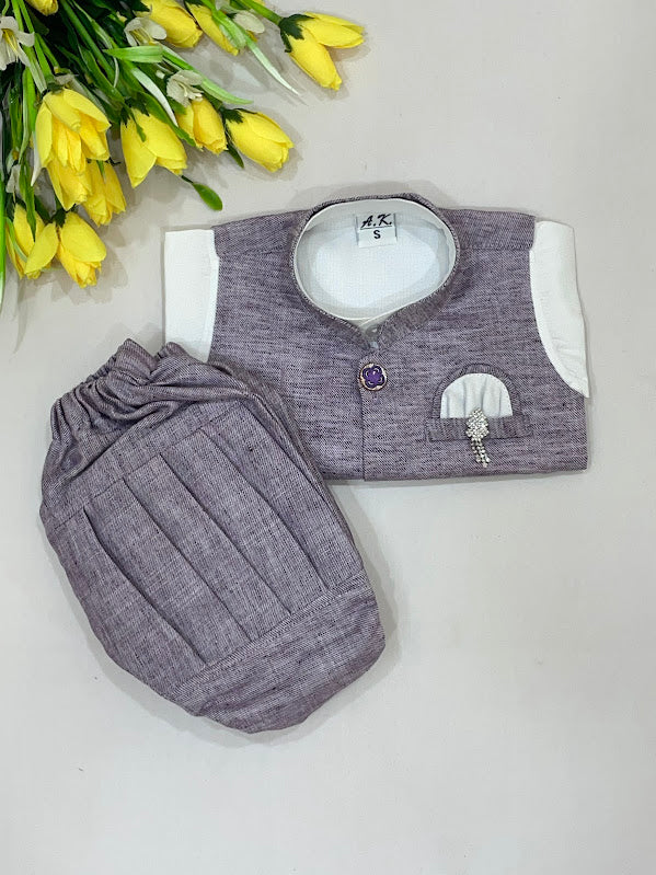 Purple And White Color Cotton Sherwani Suits With Brooch Pin Near Me