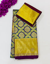 Elegant Peacock Green Color Pure Kanchi Silk Gold Zari Work With Tassels Saree For Women