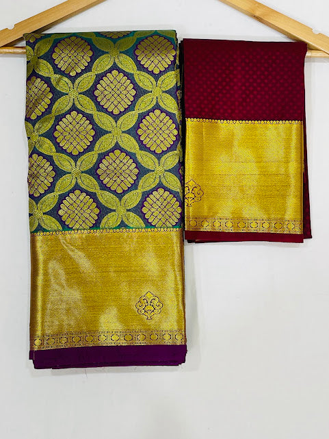 Elegant Peacock Green Color Pure Kanchi Silk Gold Zari Work In USA