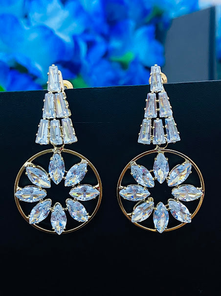 Gold Plated White Color Stoned Earrings For Women