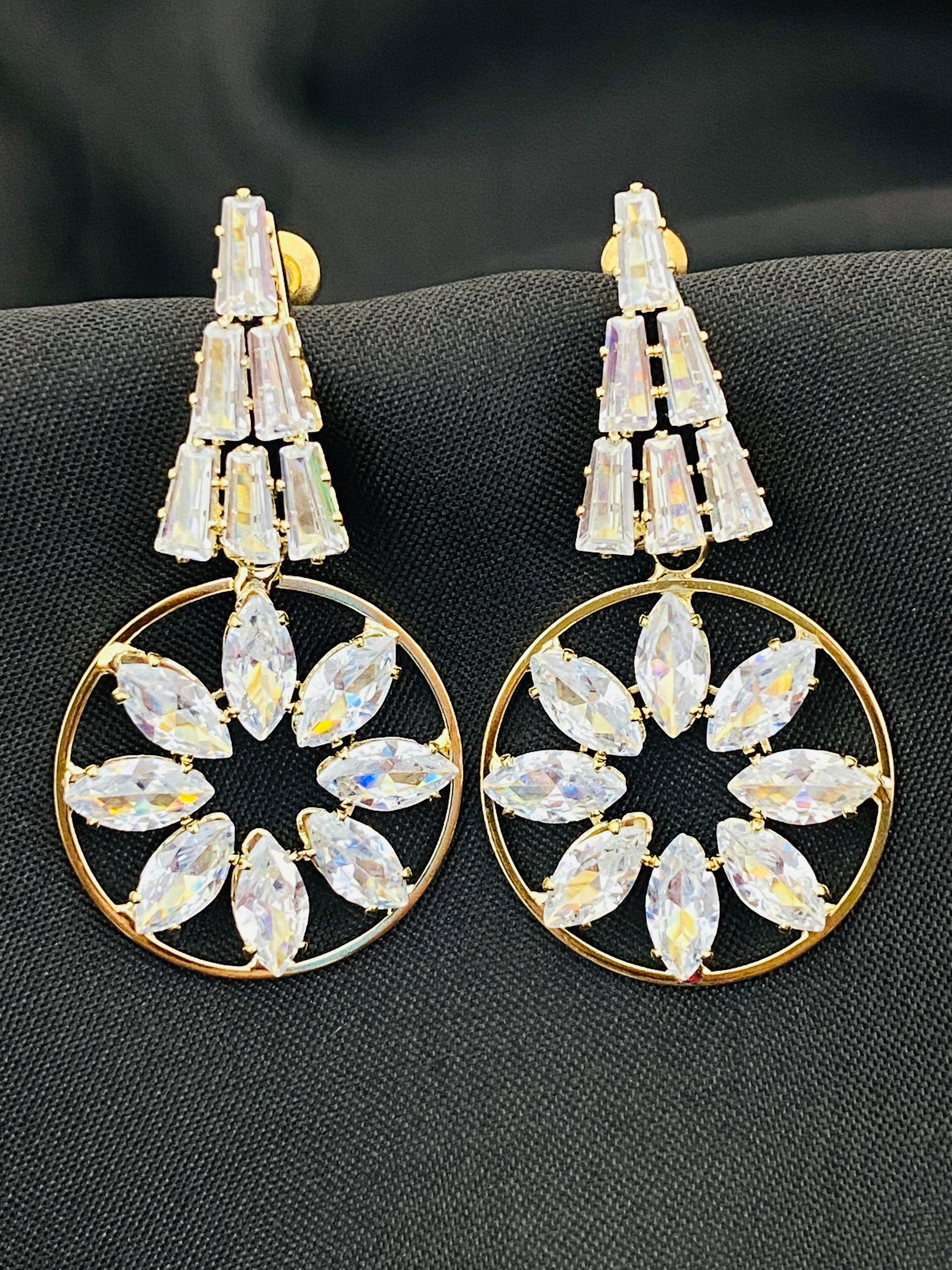 Gorgeous Gold Plated White Color Stoned Earrings For Women