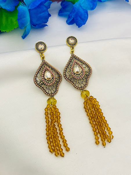 Attractive Yellow Color Gold Plated Earrings For Women