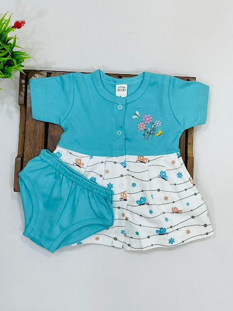 Sky Blue And White Color Soft Cotton Frock Near Me