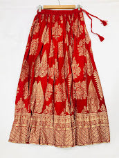 Delightful Red Color Printed Work Rayon Skirt For Women In USA