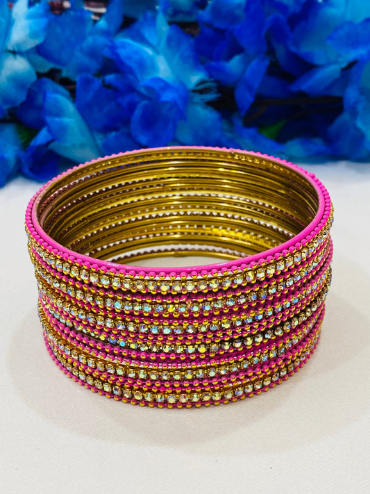 Attractive Pink Color Metal Bangles For Women