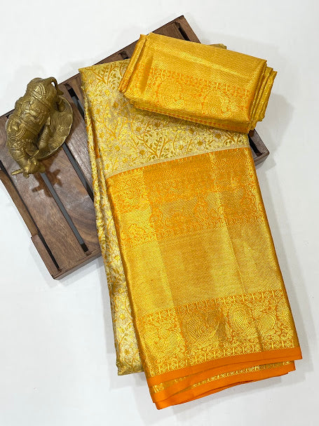 Amazing Gold Color Floral Design Silk Saree Near Me