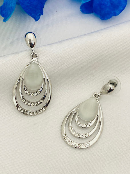 Beautiful White Stone Designer Silver Earrings For Women In Chandler