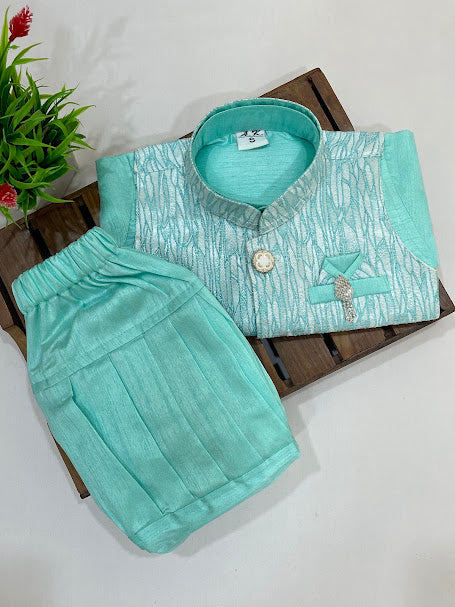 Sea Green Color Sherwani Suits With Brooch Pin Near Me